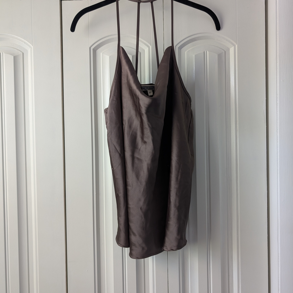 Pleione Chocolate Brown Satin Camisole Top